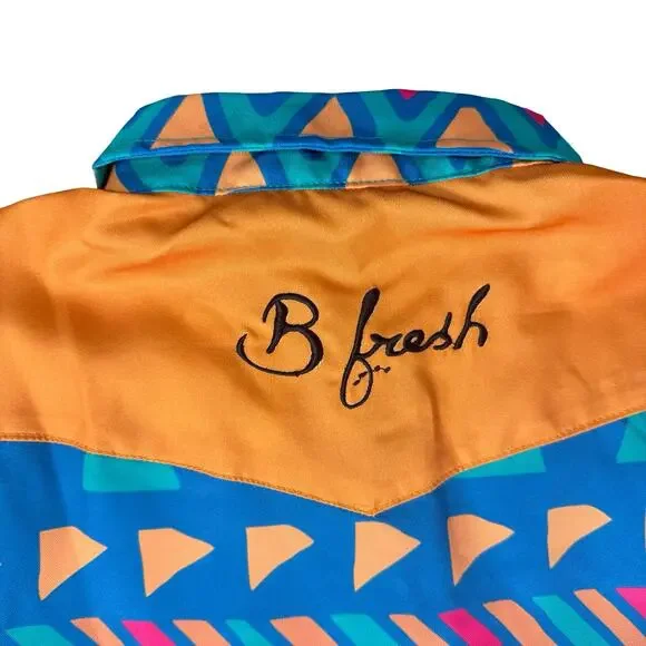 B Fresh Jazzy J Orange Blue Retro 90s Pearl Snap Button Up Shirt size XL NEW Tag - Picture 9 of 9